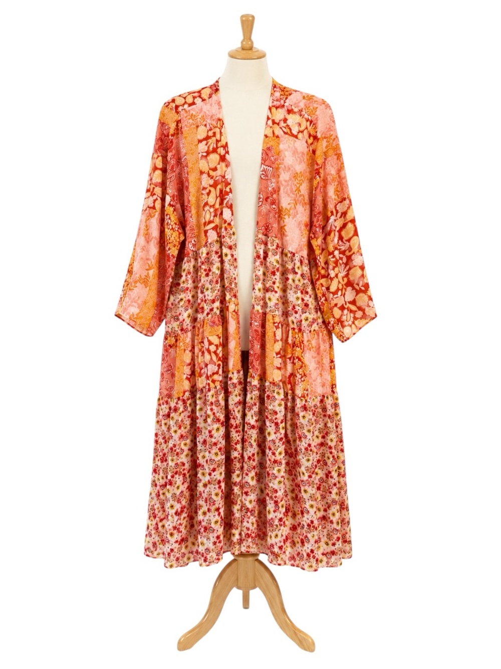 Umgee Patchwork Floral Long Kimono Duster Boho Oversized Medium Flowy Layering